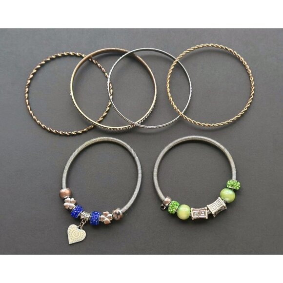 Silver & Gold Tone Bracelets Lot Of 6 - Picture 1 of 11